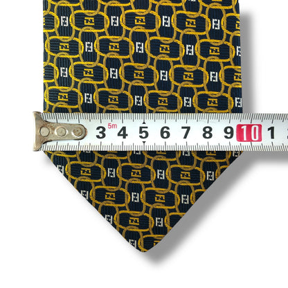 【7929】未使用保管品　フェンディ　ネクタイ　黄×紺系　FF柄