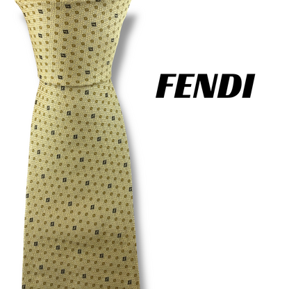 【7939】美品！フェンディ　ネクタイ　ゴールド系　FF柄