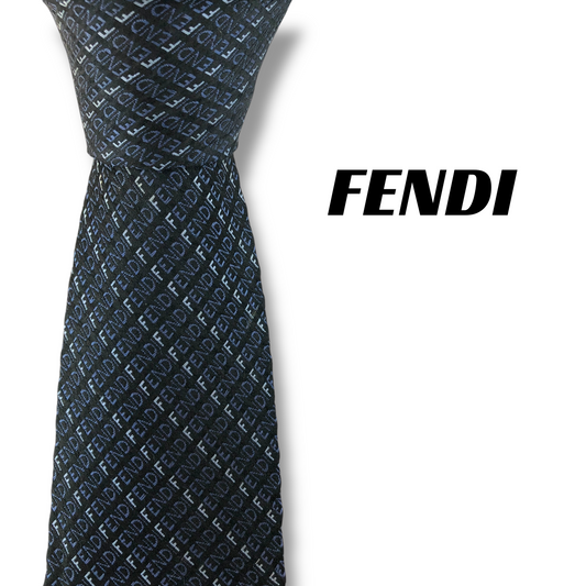 【7948】良品！フェンディ　ネクタイ　ネイビー系　ロゴ柄