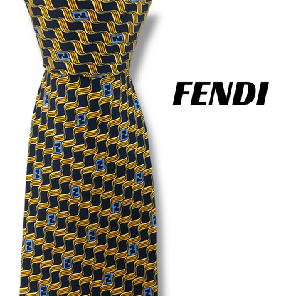 【7958】美品！フェンディ　ネクタイ　ネイビー系　FF柄