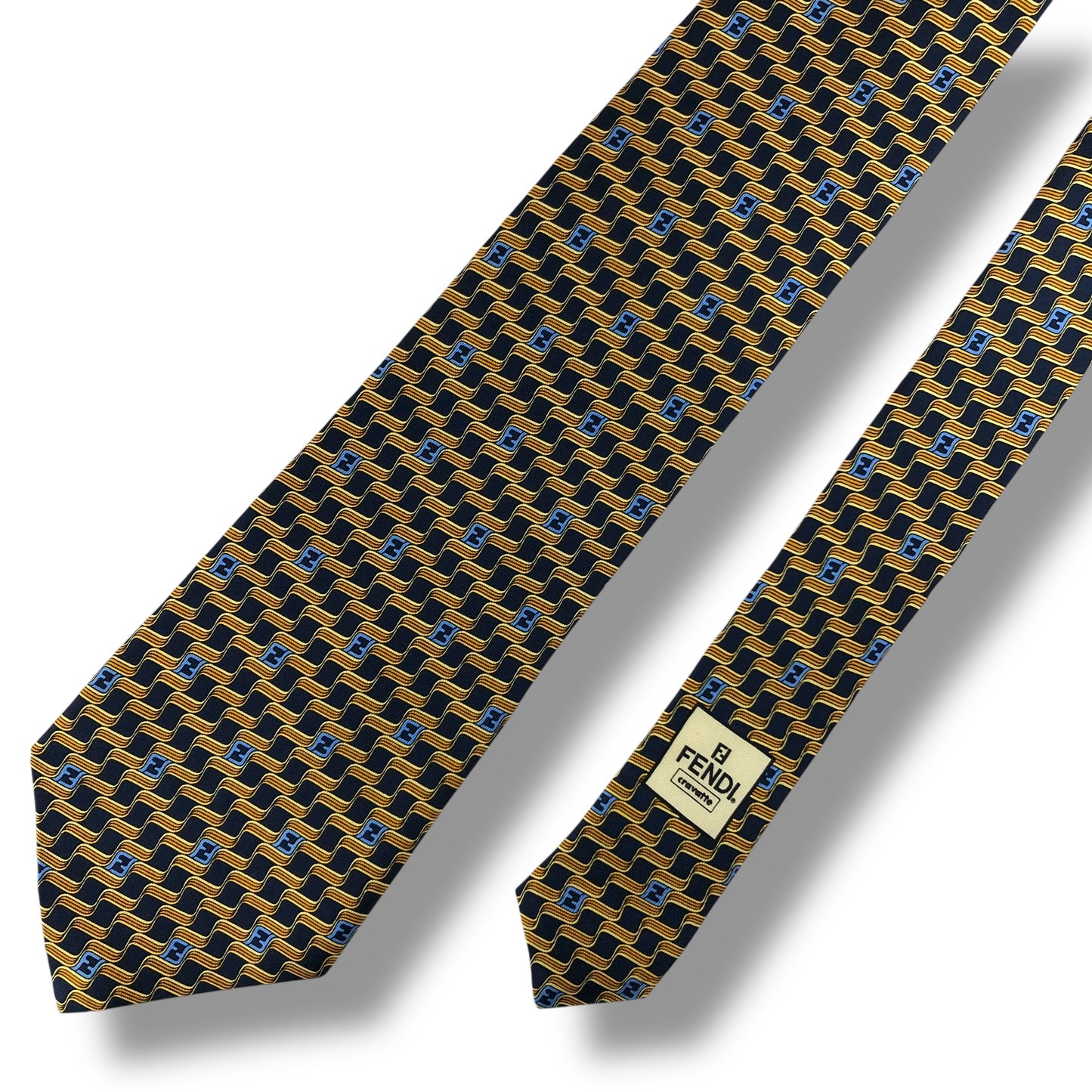 【7958】美品！フェンディ　ネクタイ　ネイビー系　FF柄