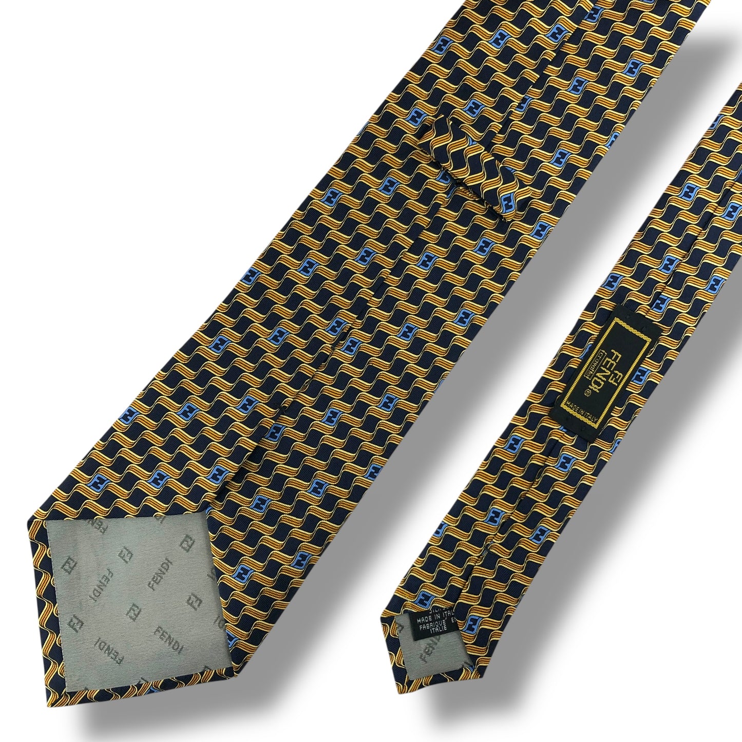 【7958】美品！フェンディ　ネクタイ　ネイビー系　FF柄