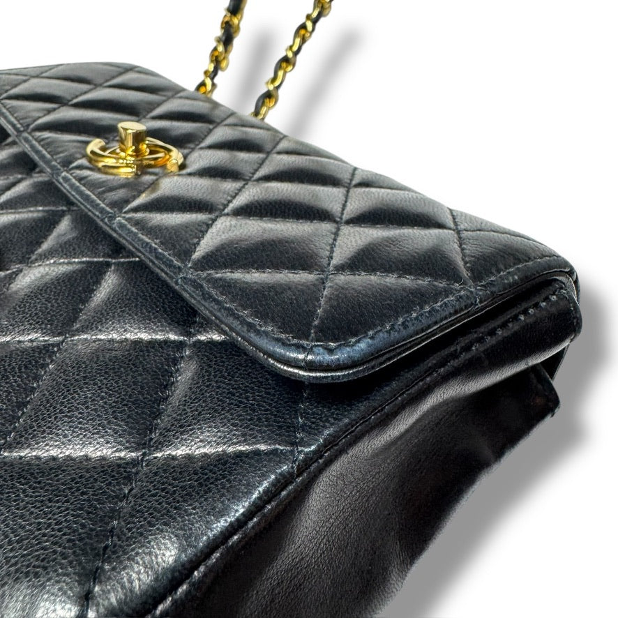 【良品】シャネル　ミニマトラッセ　チェーンショルダーバッグ　ブラック　ラムスキン