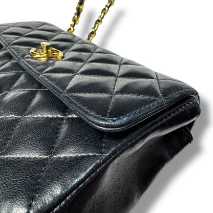 【良品】シャネル　ミニマトラッセ　チェーンショルダーバッグ　ブラック　ラムスキン