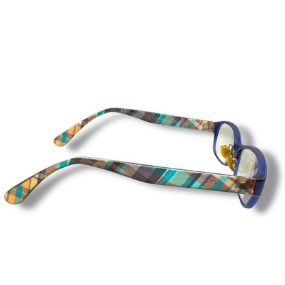 [61] Good quality! JINS glasses, blue, checkered pattern 