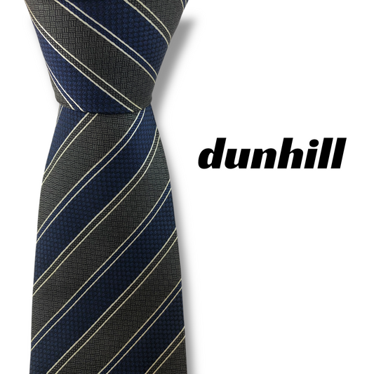 【8016】美品！ダンヒル　ネクタイ　ブルー系　ストライプ柄