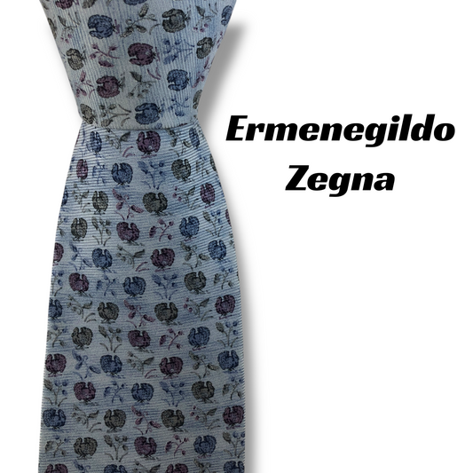 【8017】良品！エルメネジルドゼニア　ネクタイ　水色系