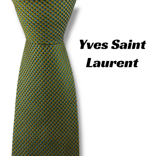【8019】美品！イブサンローラン　ネクタイ　グリーン×イエロー系