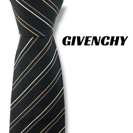 【8024】美品！ジバンシー　ネクタイ　ブラック系　ストライプ×4G柄