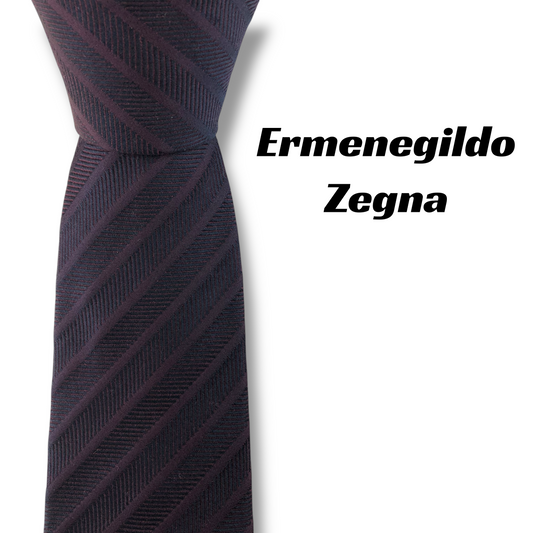 【8027】美品！エルメネジルドゼニア　ネクタイ　ワインレッド系　ストライプ