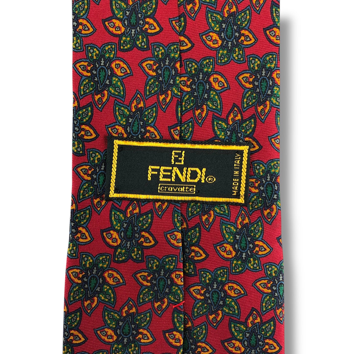 【8228】良品！フェンディ　ネクタイ　レッド系　葉っぱ柄