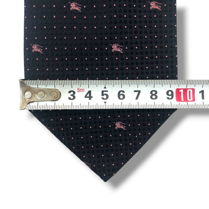 【8258】美品！バーバリー　ネクタイ　ネイビー×ピンク系　ホースロゴ