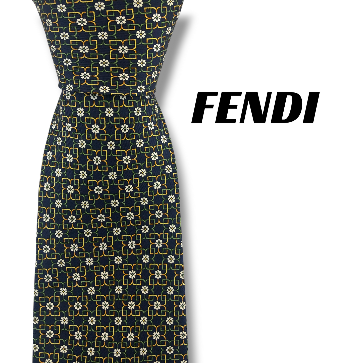 【8264】良品！フェンディ　ネクタイ　ダークネイビー系　花柄