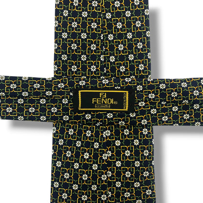 【8264】良品！フェンディ　ネクタイ　ダークネイビー系　花柄