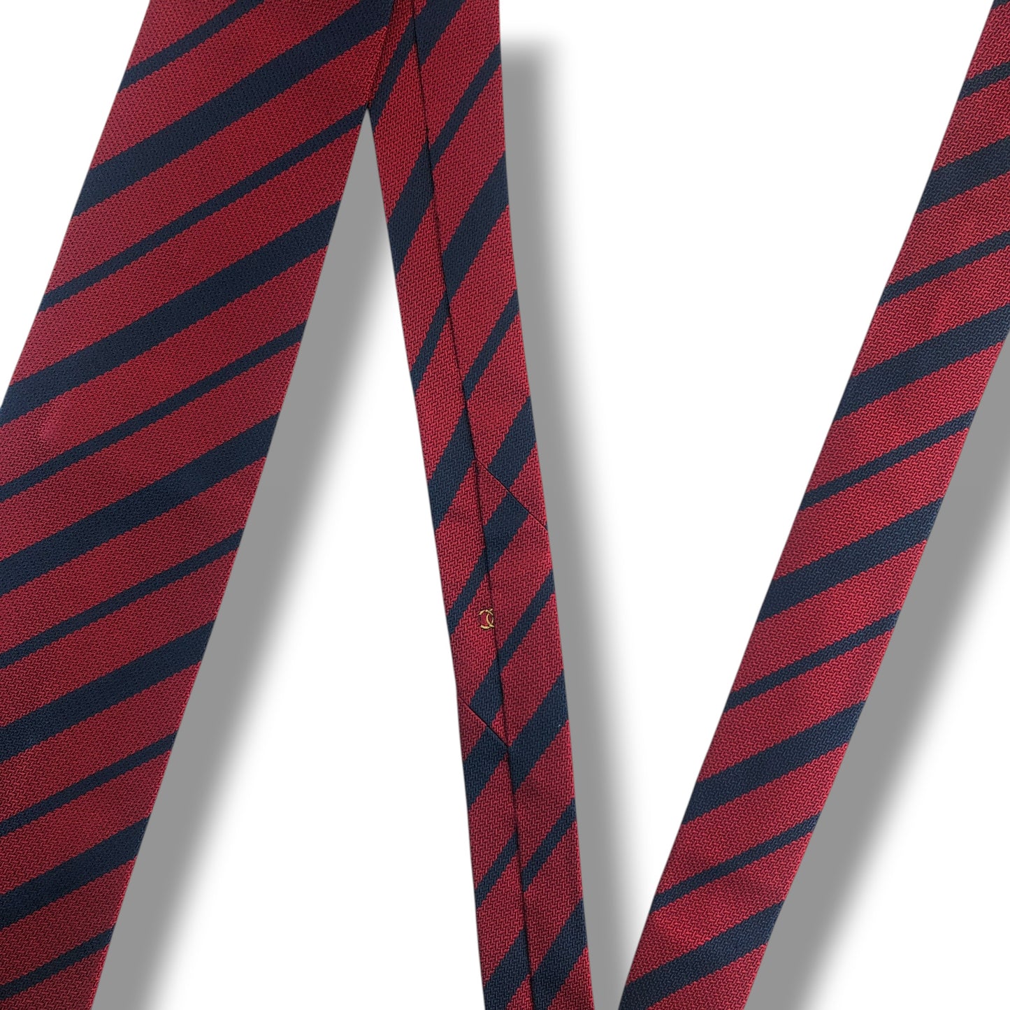 【8269】美品！シャネル　ネクタイ　レッド系　ストライプ