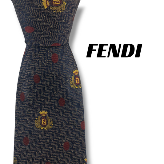 【8288】良品！フェンディ　ネクタイ　ブラウン系　FF柄