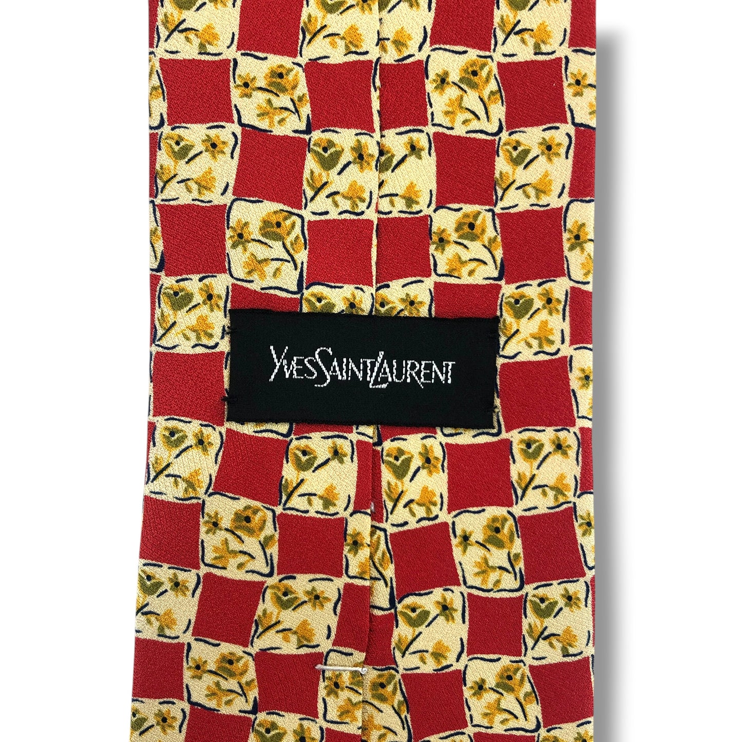 【8290】美品！イブサンローラン　ネクタイ　レッド系　花柄