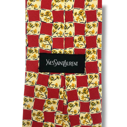 【8290】美品！イブサンローラン　ネクタイ　レッド系　花柄