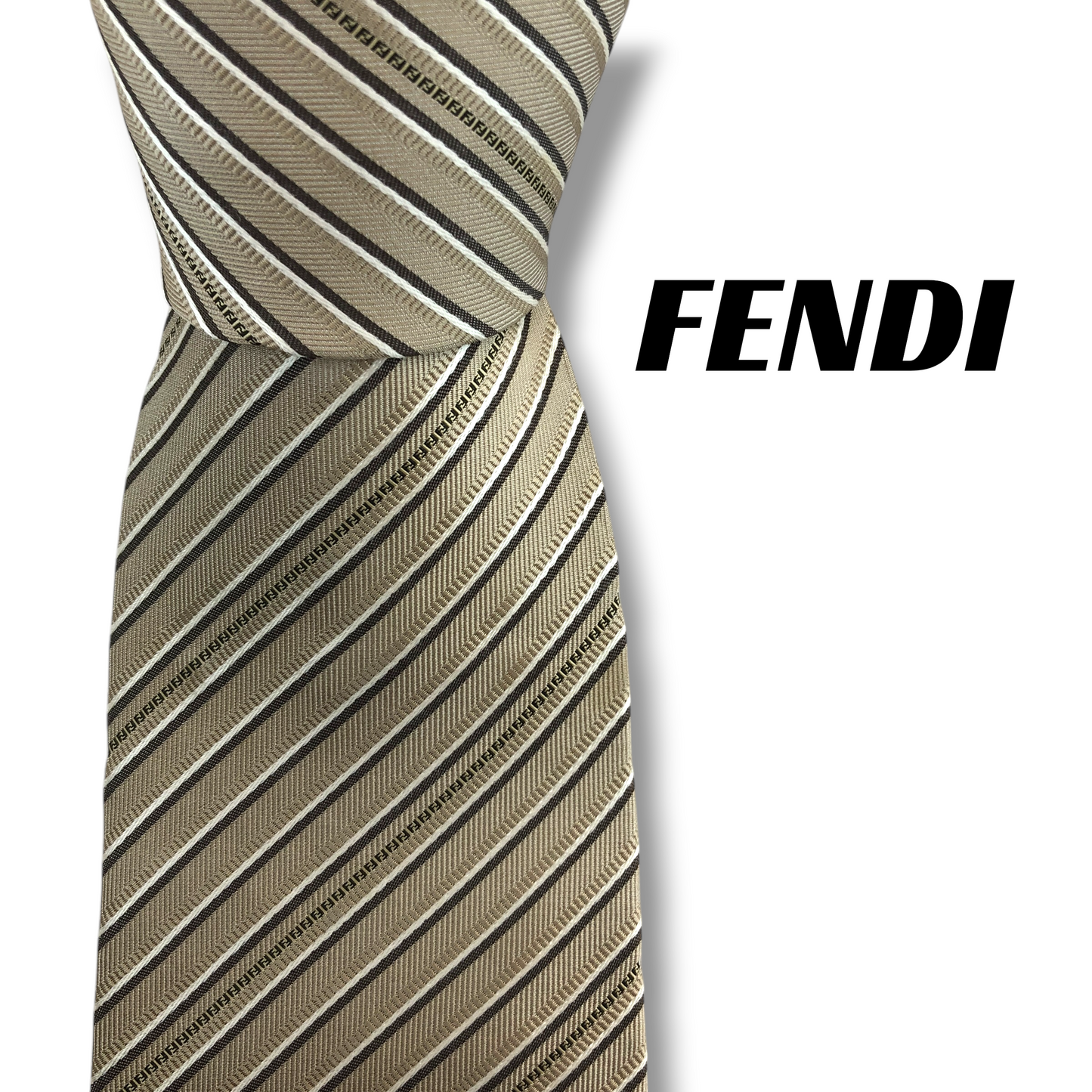 【8294】良品！フェンディ　ネクタイ　ベージュ系　FF柄