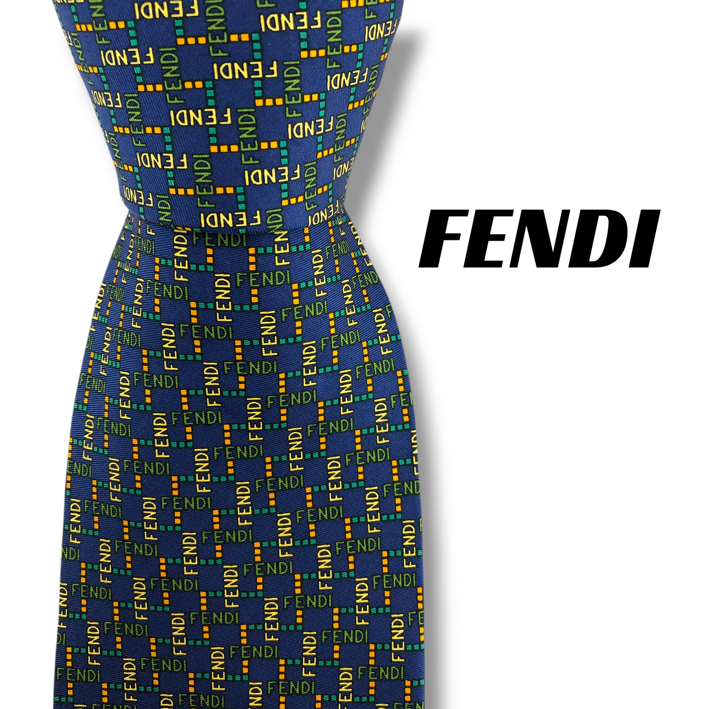 【8324】美品！フェンディ　ネクタイ　ブルー系　ロゴ柄