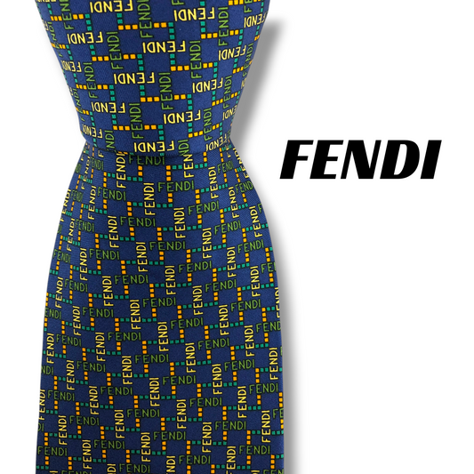 【8324】美品！フェンディ　ネクタイ　ブルー系　ロゴ柄