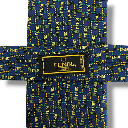 【8324】美品！フェンディ　ネクタイ　ブルー系　ロゴ柄