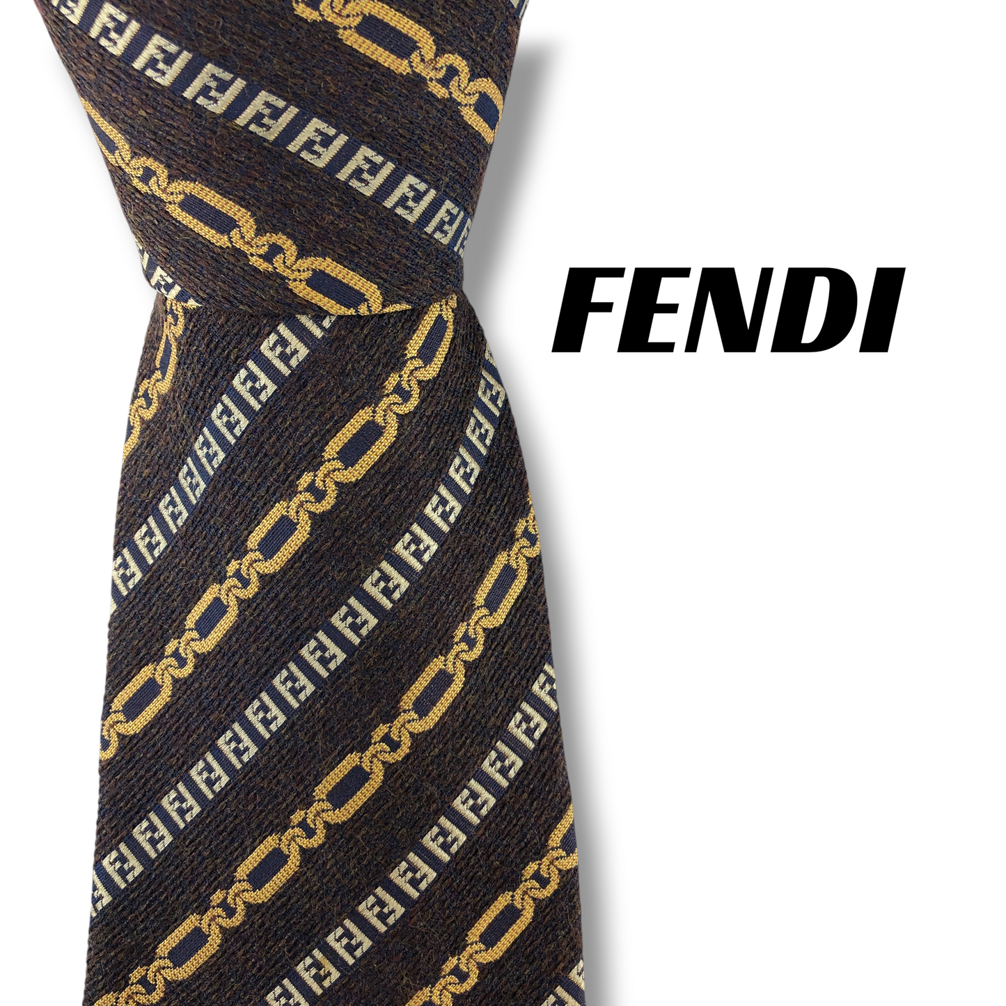 【8331】可品！フェンディ　ネクタイ　ブラウン系×ブルー系　FF柄
