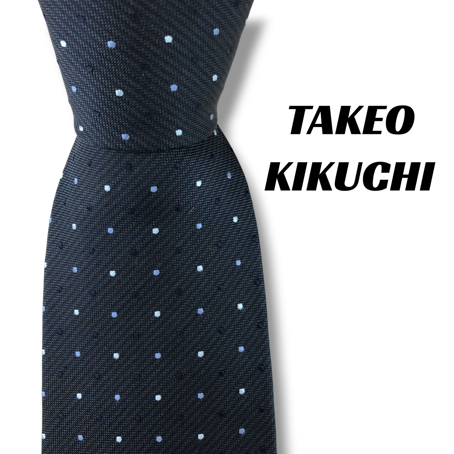 【8336】美品！タケオキクチ　ネクタイ　ネイビー系　ドット柄