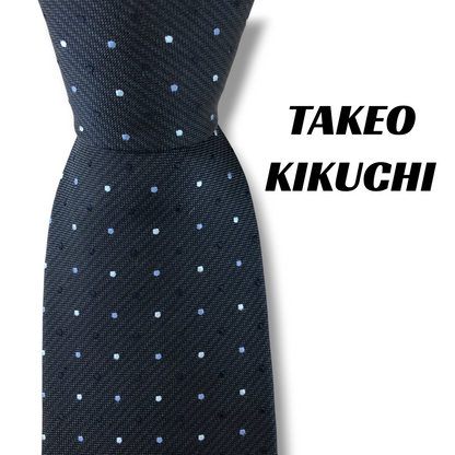 【8336】美品！タケオキクチ　ネクタイ　ネイビー系　ドット柄