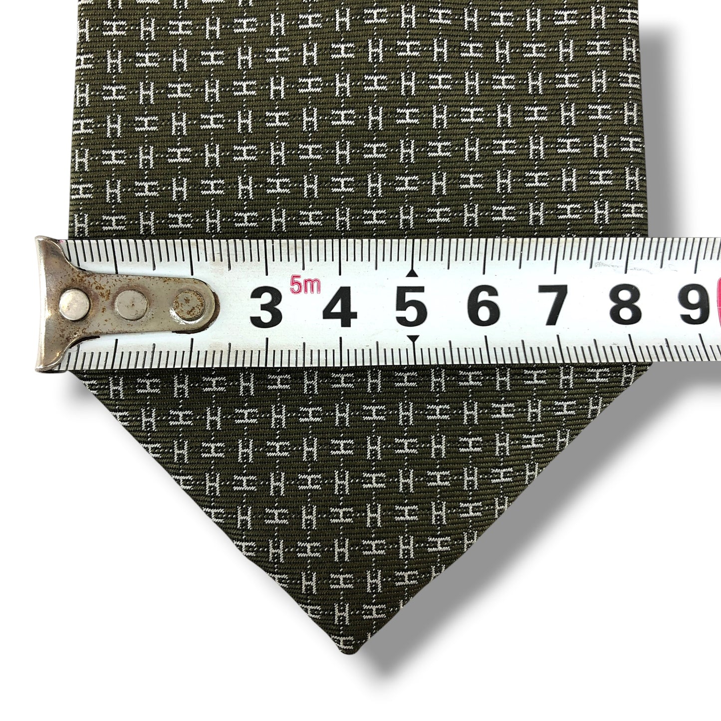 【8340】良品！エルメス　ネクタイ　ダークカーキ系　ファソネ　H柄