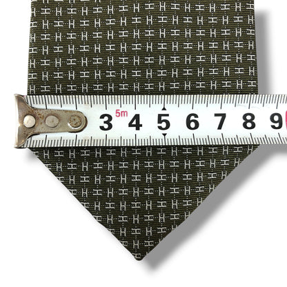 【8340】良品！エルメス　ネクタイ　ダークカーキ系　ファソネ　H柄