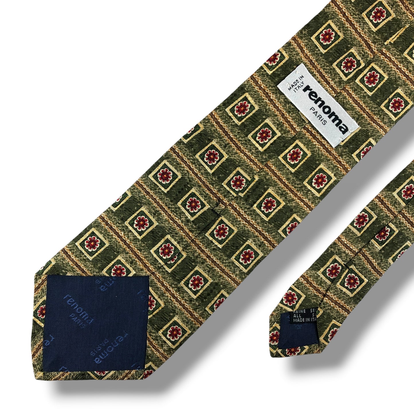 【8359】美品！レノマ　ネクタイ　オリーブグリーン系