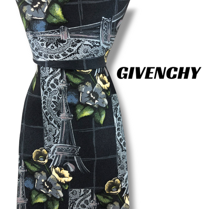 【8369】美品！ジバンシー　ネクタイ　ダークネイビー系　花柄