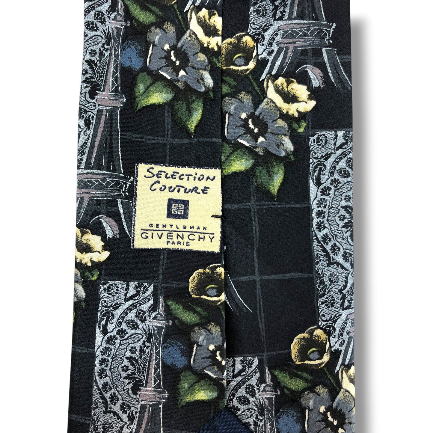 【8369】美品！ジバンシー　ネクタイ　ダークネイビー系　花柄