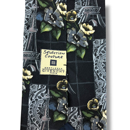 【8369】美品！ジバンシー　ネクタイ　ダークネイビー系　花柄
