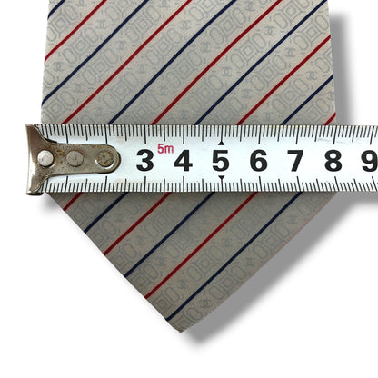 【8374】良品！シャネル　ネクタイ　グレー系　ストライプ柄