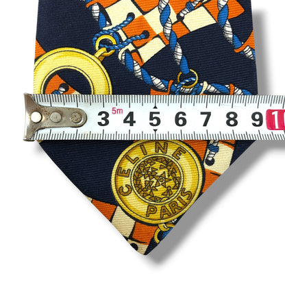 【8381】良品！セリーヌ　ネクタイ　ネイビー系