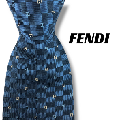 【8391】良品！フェンディ　ネクタイ　ブルー系　FF柄