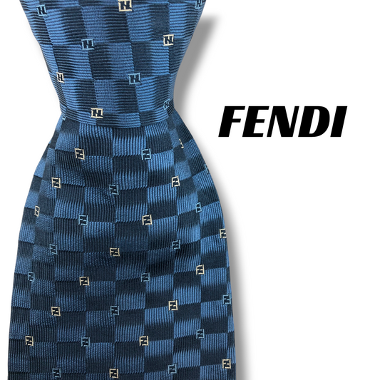 【8391】良品！フェンディ　ネクタイ　ブルー系　FF柄