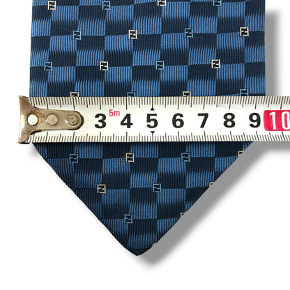 【8391】良品！フェンディ　ネクタイ　ブルー系　FF柄