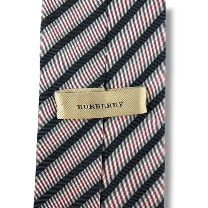 【8401】美品！バーバリー　ネクタイ　グレー系×ピンク系　ボーダー柄