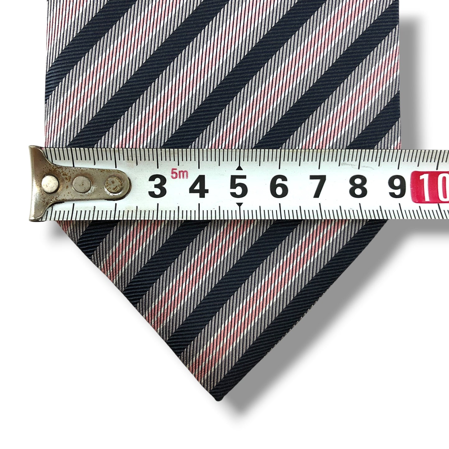 【8401】美品！バーバリー　ネクタイ　グレー系×ピンク系　ボーダー柄
