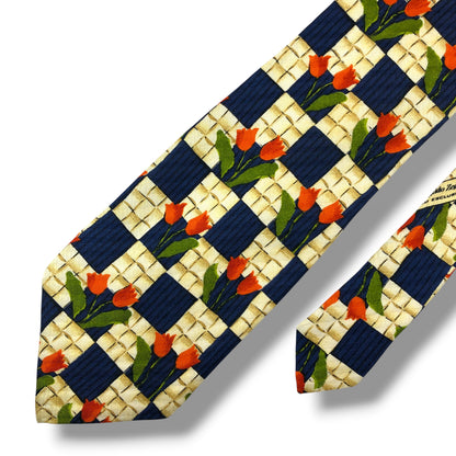 【8415】良品！エルメネジルドゼニア　ネクタイ　ネイビー系　花柄