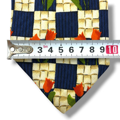 【8415】良品！エルメネジルドゼニア　ネクタイ　ネイビー系　花柄