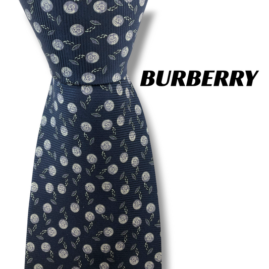 【8423】美品！バーバリー　ネクタイ　ネイビー系