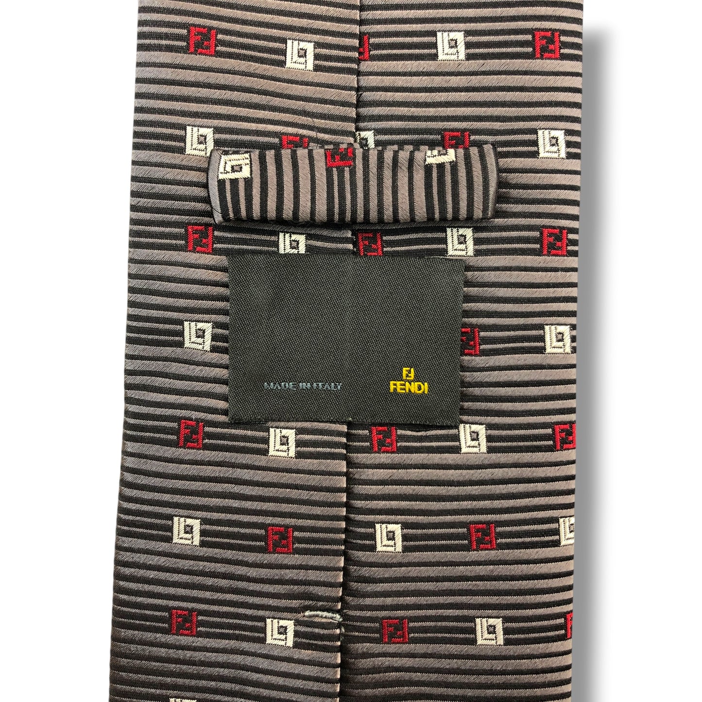 【8424】良品！フェンディ　ネクタイ　シルバー系　FF柄
