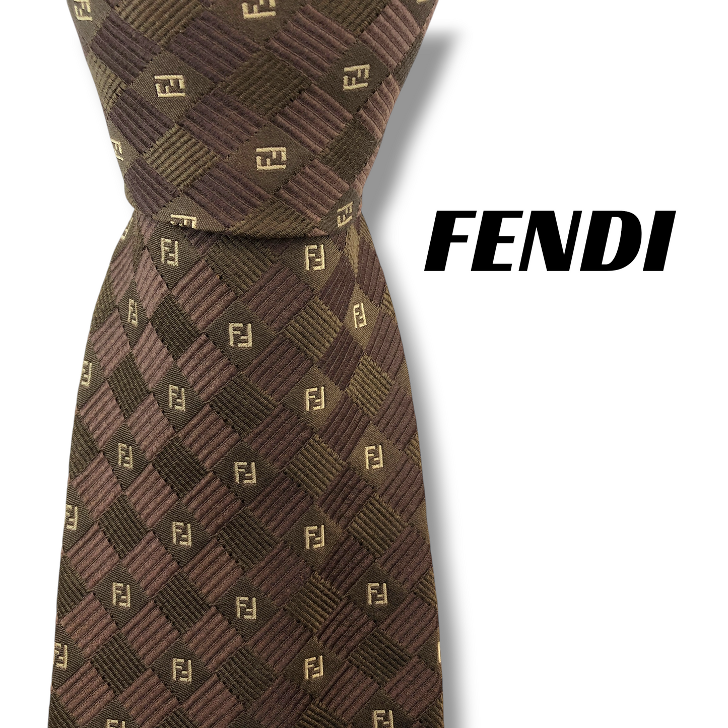 【8426】良品！フェンディ　ネクタイ　ブラウン系　FF柄