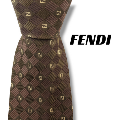 【8426】良品！フェンディ　ネクタイ　ブラウン系　FF柄
