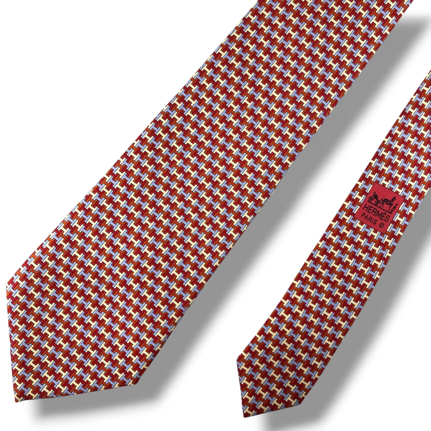 【8457】美品！エルメス　ネクタイ　レッド系　H柄