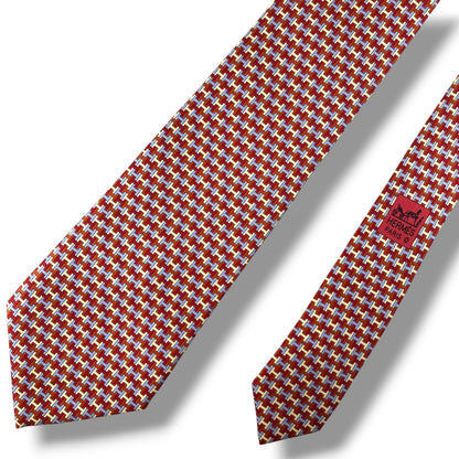 【8457】美品！エルメス　ネクタイ　レッド系　H柄